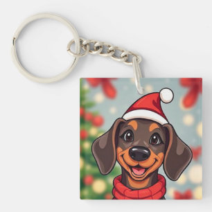 Adorable Dog Wearing Santa Hat Keychain