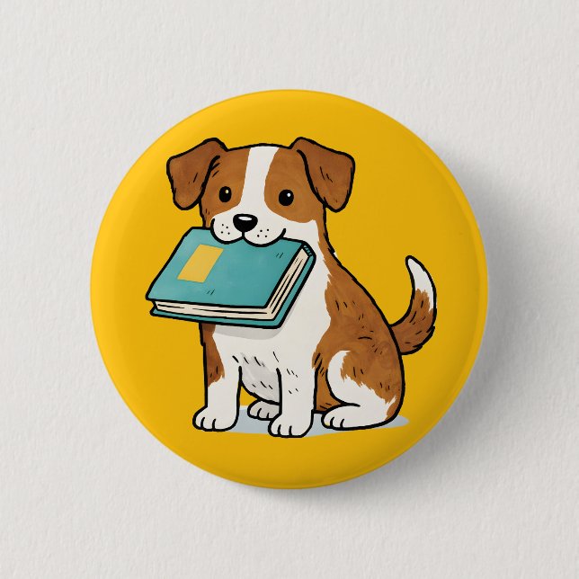 Adorable Dog with Book 2 Inch Round Button (Front)