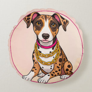 Adorable Dog with Medal Decorative puppy winner Round Pillow