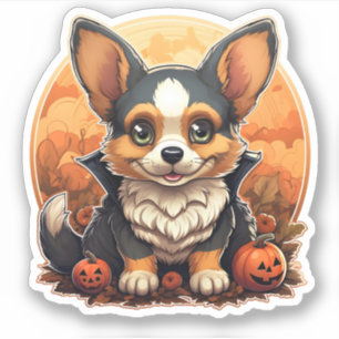 Adorable Dog With Pumpkins Cartoon Halloween Corgi