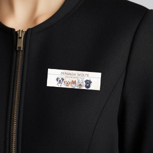 Adorable dogs bath with bubbles, watercolor name tag