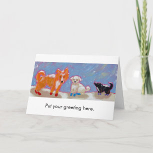 Adorable dogs folk art winter painting 12 Boots Holiday Card