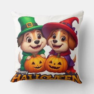 Adorable Dogs in Halloween Costumes Throw Pillow