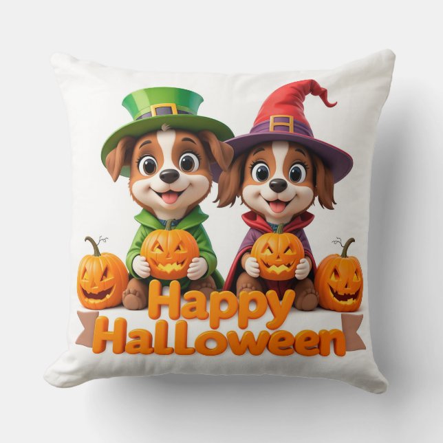 Adorable Dogs in Halloween Costumes Throw Pillow (Front)