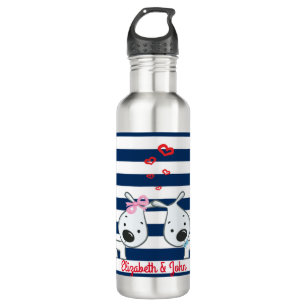 Adorable Dogs In Love on Striped-Personalized 710 Ml Water Bottle