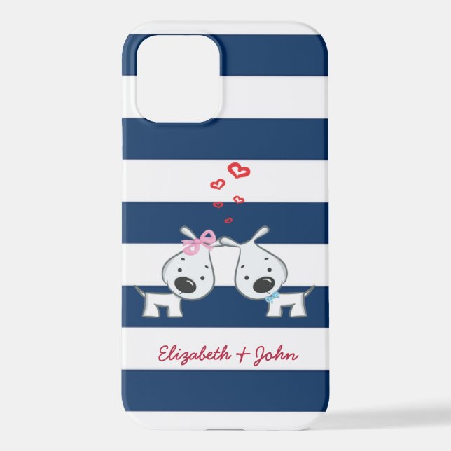 Adorable Dogs In Love on Striped-Personalized   iPhone Case (Back)