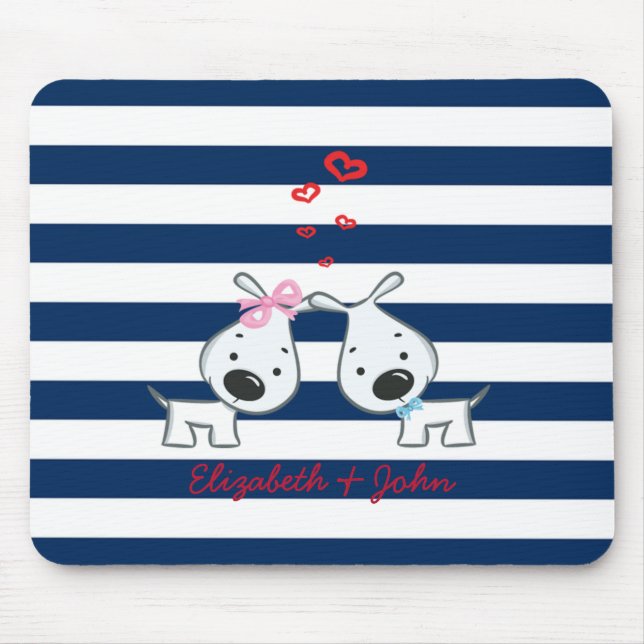 Adorable Dogs In Love on Striped-Personalized  Mouse Pad (Front)