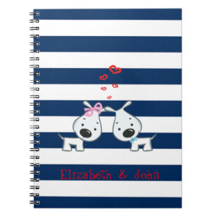 Adorable Dogs In Love on Striped-Personalized Notebook