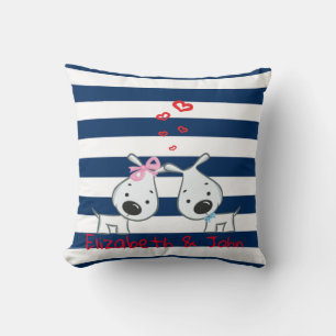 Adorable Dogs In Love on Striped-Personalized Throw Pillow