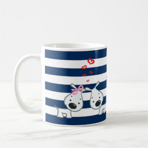Adorable Dogs In Love on Stripes-Personalized  Coffee Mug