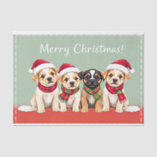 Adorable Dogs in Santa Hats Merry Christmas Design Tissue Paper