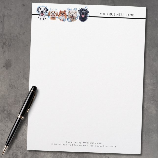 Adorable dogs with bubbles, watercolor  letterhead (Creator Uploaded)