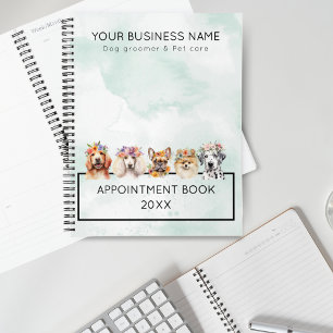 Adorable dogs with flower crown, watercolor green planner