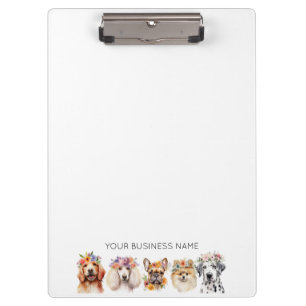 Adorable dogs with flower crown, watercolor white clipboard