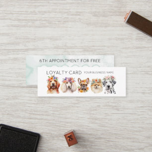 Adorable dogs with flower crown, watercolor white loyalty card