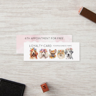 Adorable dogs with flower crown, watercolor white  loyalty card