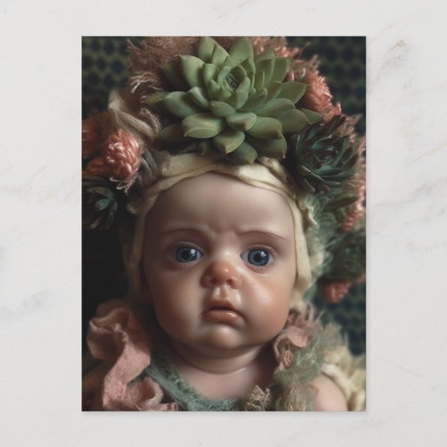 Adorable Doll Head in the Succulent Garden Postcard (Front)