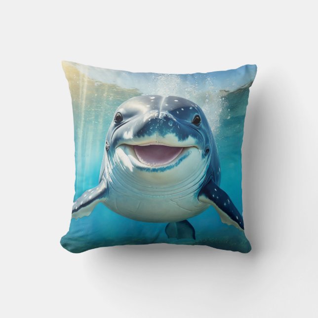 Adorable Dolphin Pillow! Throw Pillow (Front)