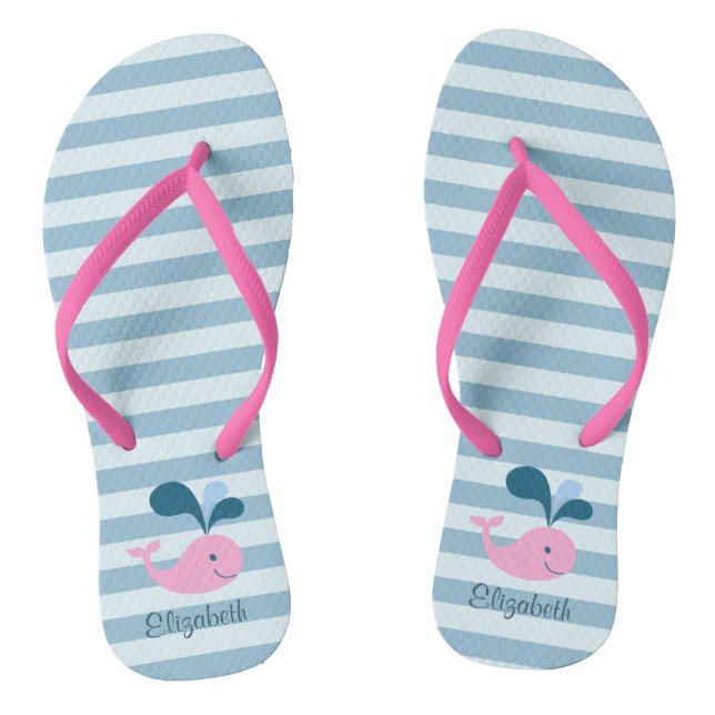 Adorable Dolphins ,Light Blue Stripes-Personalized Flip Flops (Footbed)