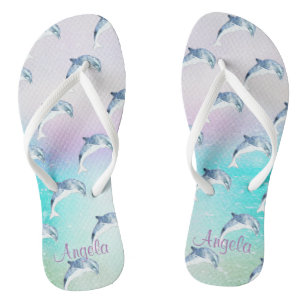 Adorable Dolphins, Paint Stroke-Personalized Flip Flops