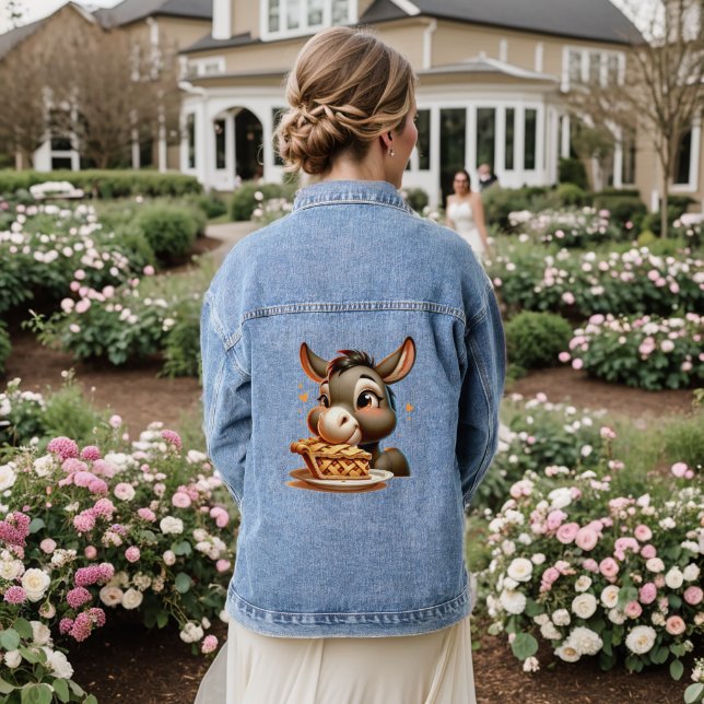 Adorable Donkey Eats Pie Denim Jacket (Wedding Back)