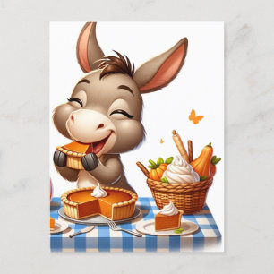 Adorable Donkey Eats Pie Postcard