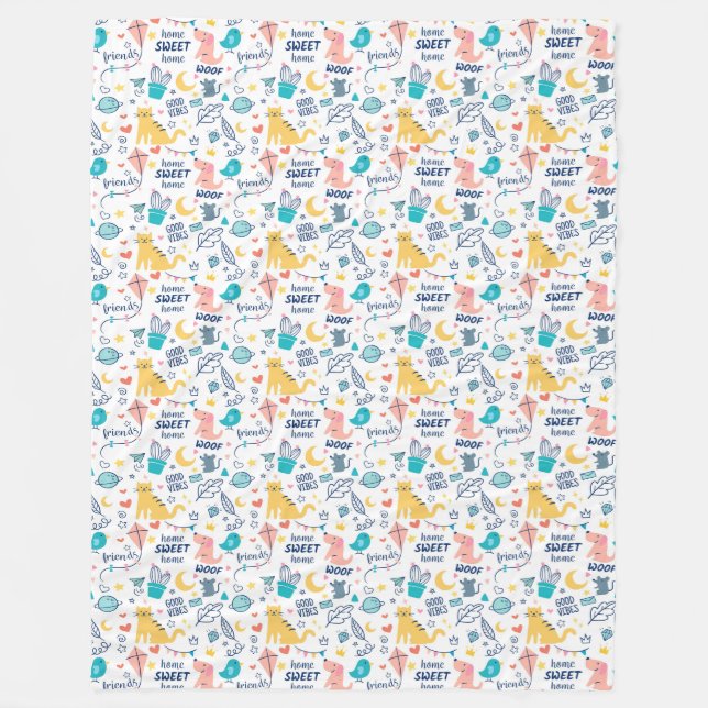 Adorable Doodle Animals Fleece Blanket (Front)