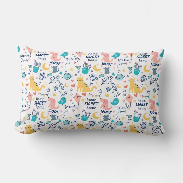 Adorable Doodle Animals Lumbar Pillow (Front)
