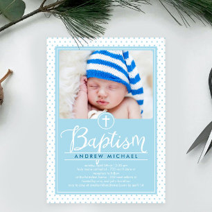 Adorable Dots Baptism Invitation - Blue
