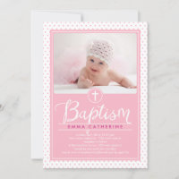 Adorable Dots Baptism Invitation - Pink