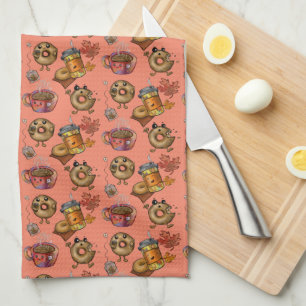 Adorable Doughnuts and Tea  Kitchen Towel