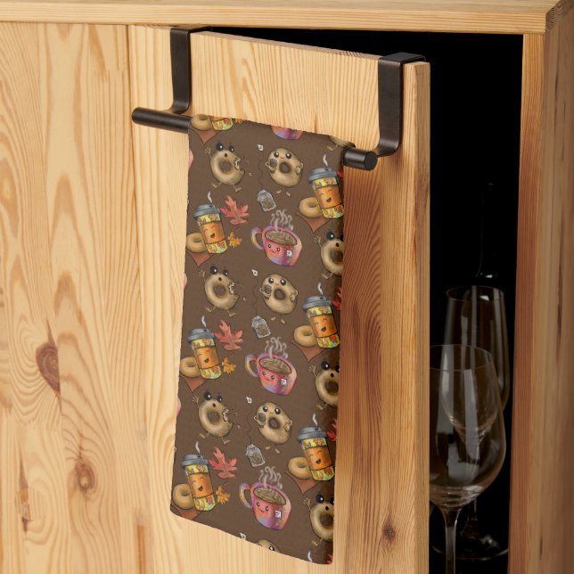 Adorable Doughnuts and Tea  Kitchen Towel (Thirds Fold)