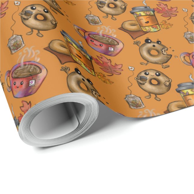 Adorable Doughnuts and Tea  Wrapping Paper (Roll Corner)