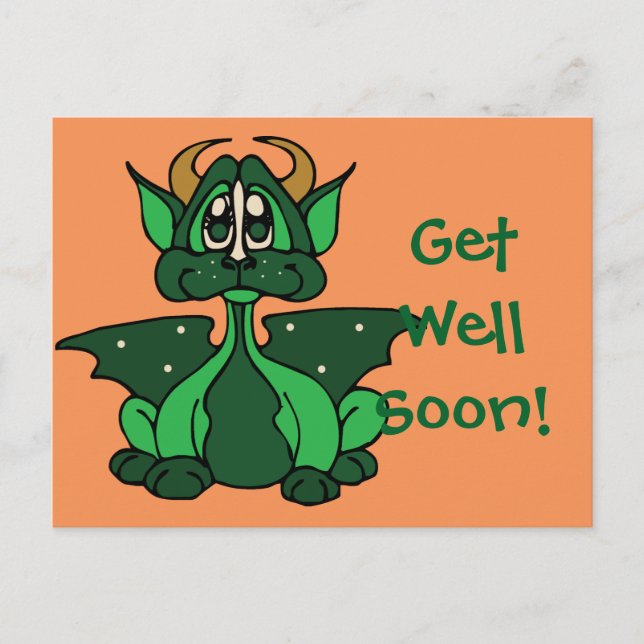 Adorable Dragon Bébé Vert Se Bien Bientôt Carte Po (Devant)