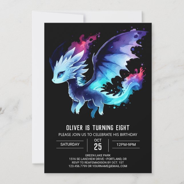 Adorable Dragon Birthday Editable Invitation (Front)
