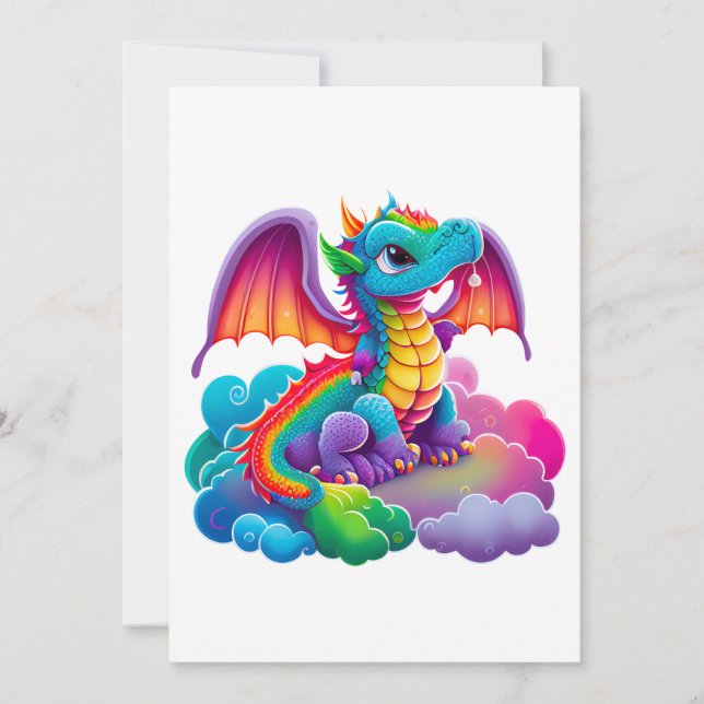 Adorable Dragon Colourful Blue Green Pink Purple Invitation (Front)