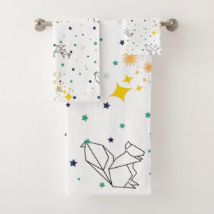 Adorable drawing animals stars white kids bath towel set