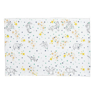 Adorable drawing animals stars white kids pillowcase