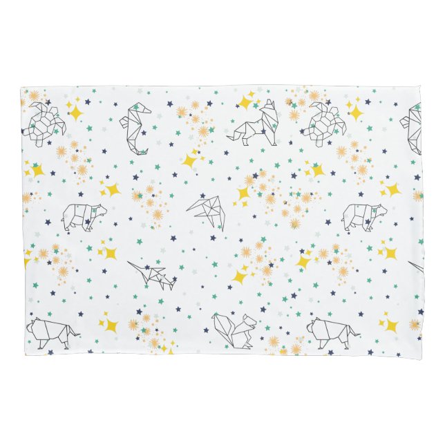 Adorable drawing animals stars white kids pillowcase (Front)