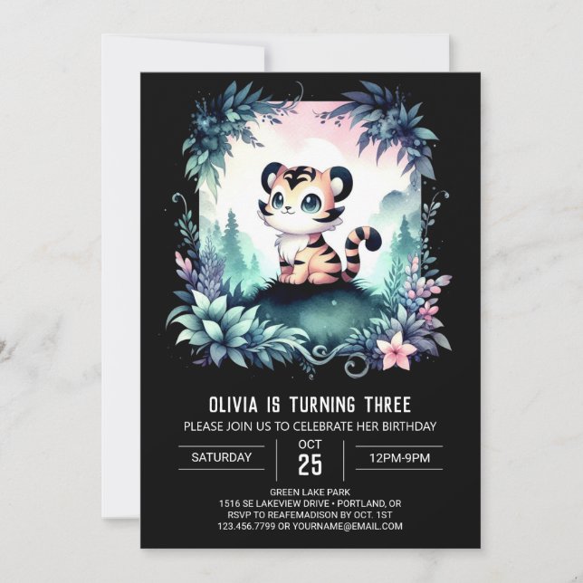 Adorable Dreamy Tiger Birthday Invitation (Front)