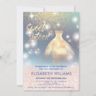 Adorable dress charming rose gold glittery ombre   invitation