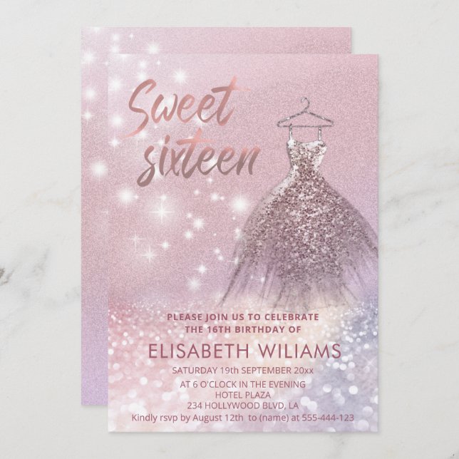 Adorable dress charming sparkling glittery ombre  invitation (Front/Back)