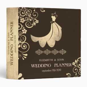Adorable Dress, Gold Flowers Bridal Planner Binder