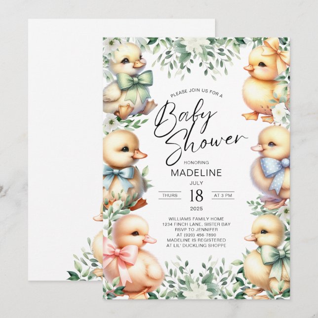 Adorable Duck Greenery Baby Shower Invitation (Front/Back)