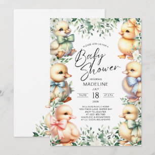 Adorable Duck Greenery Baby Shower Invitation