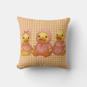 Adorable Duck Trio In Pink Outfits Throw Pillow
