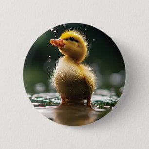 "Adorable Duckling in the Rain  2 Inch Round Button