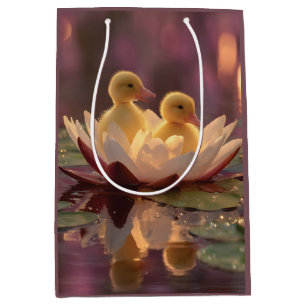 Adorable Ducklings in a Water Lily Flower Medium Gift Bag