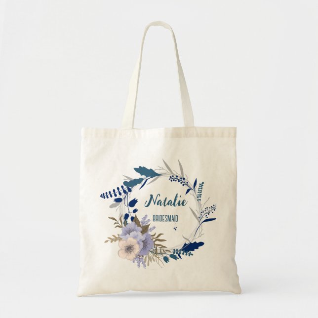 Adorable dusty blue floral Bride tribe trendy  Tote Bag (Front)