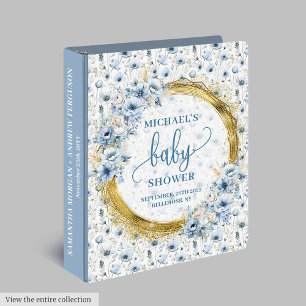 Adorable Dusty Blue Gold Baby Shower Ring Binder